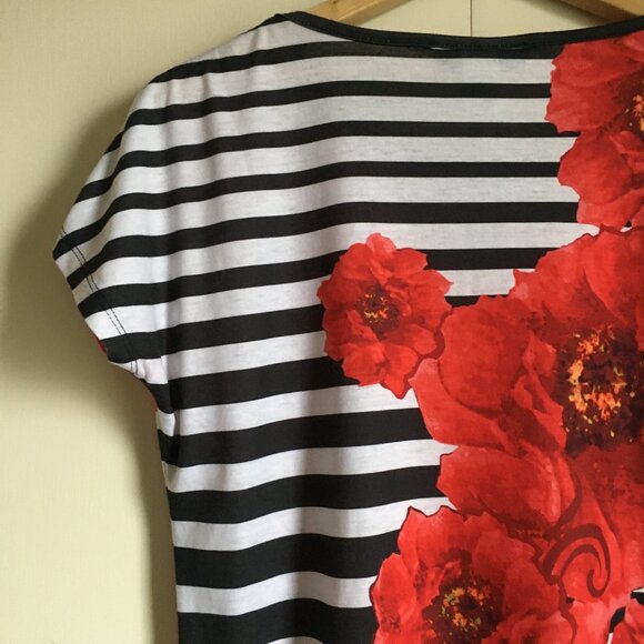 Cathy Daniels Striped + Red Flower Print Tee - Picture 6 of 13